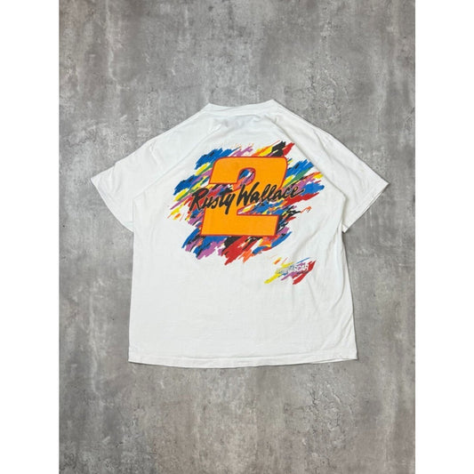 Vintage 90s Rusty Wallace #2 Miller Racing Nascar Art Graphic T-Shirt Size XL