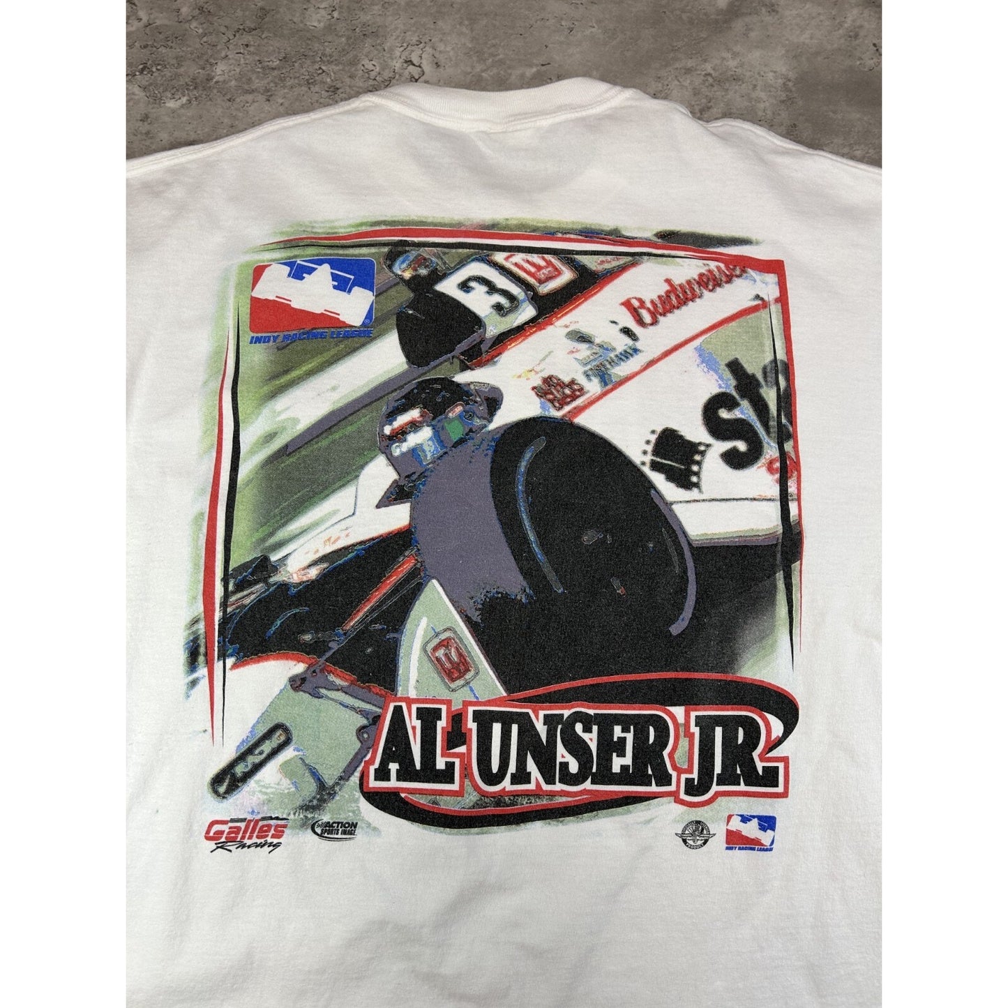 Vintage 90s Al Unser Jr #3 Indy Racing League Graphic T-Shirt Size Large