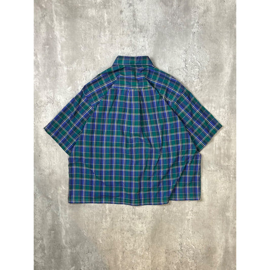 Vintage Van Heusen Plaid Short Sleeve Cropped Reworked Button Up Shirt Sz Large