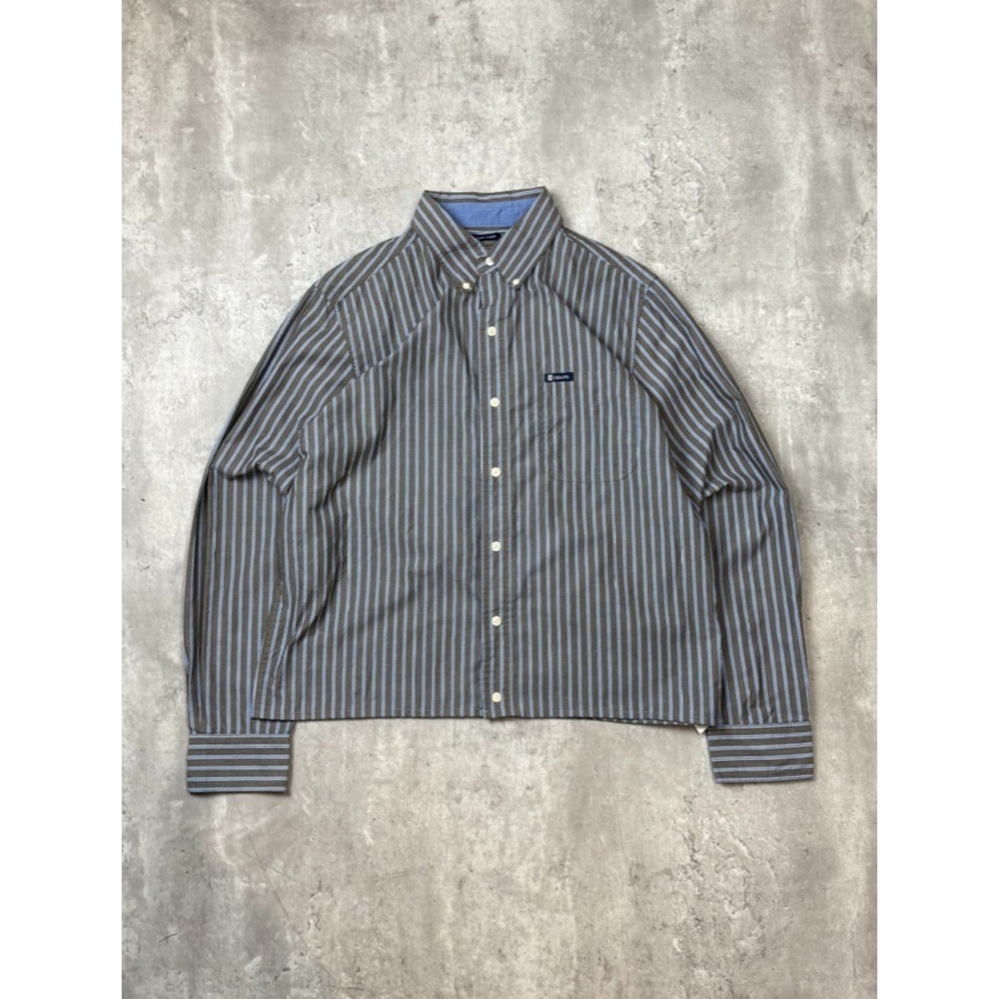 Vintage Chaps Striped Print Long Sleeve Reworked Cropped Button Up Shirt Medium
