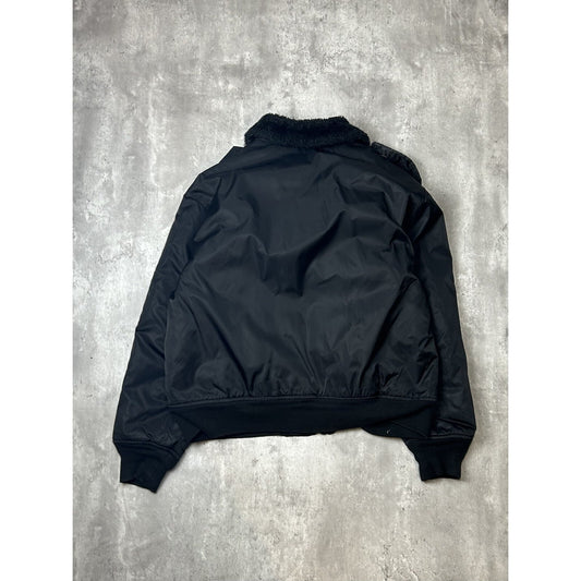 Vintage 80s Dickies Sherpa Collar Full Zip Pilots Bomber Jacket Size XL Black