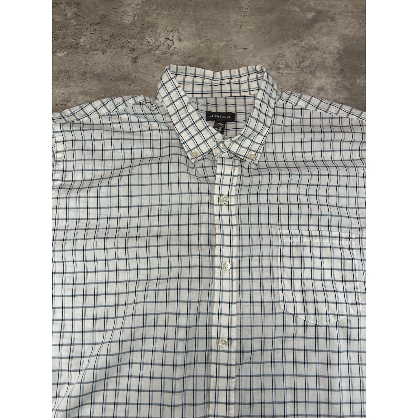 Van Heusen Plaid Print Short Sleeve Reworked Cropped Button Up Shirt Size XL