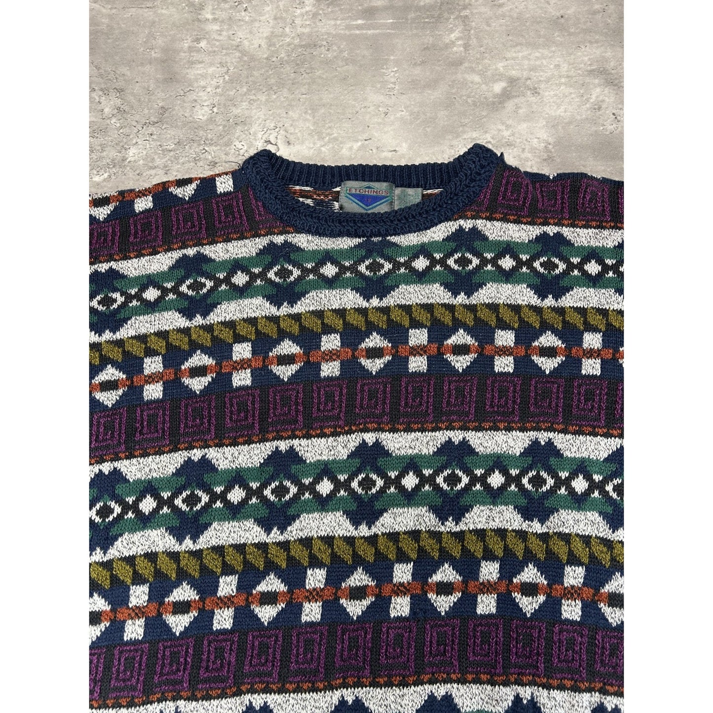 Vintage 80s/90s Etchings Abstract Striped Pullover Knit Sweater Size Large