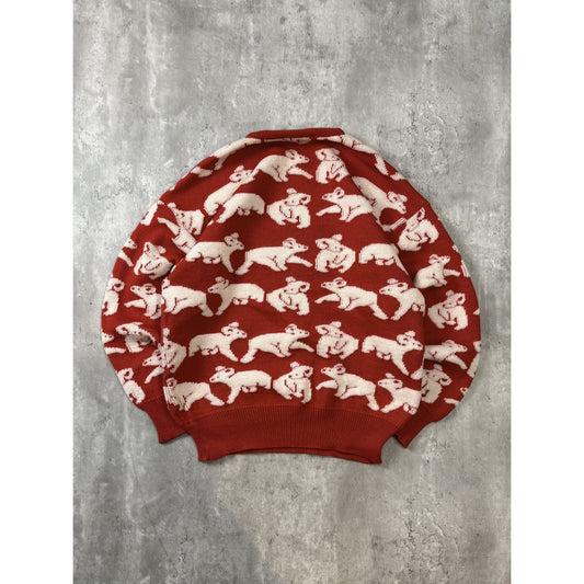 Vintage 90s Hysport Koala All Over Print Pullover Knit Sweater Size XL Red