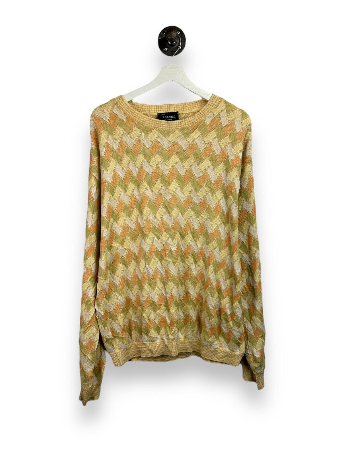 Vintage 90s Tosani Light Weight Pattern Print Pullover Knit Sweater Size Medium