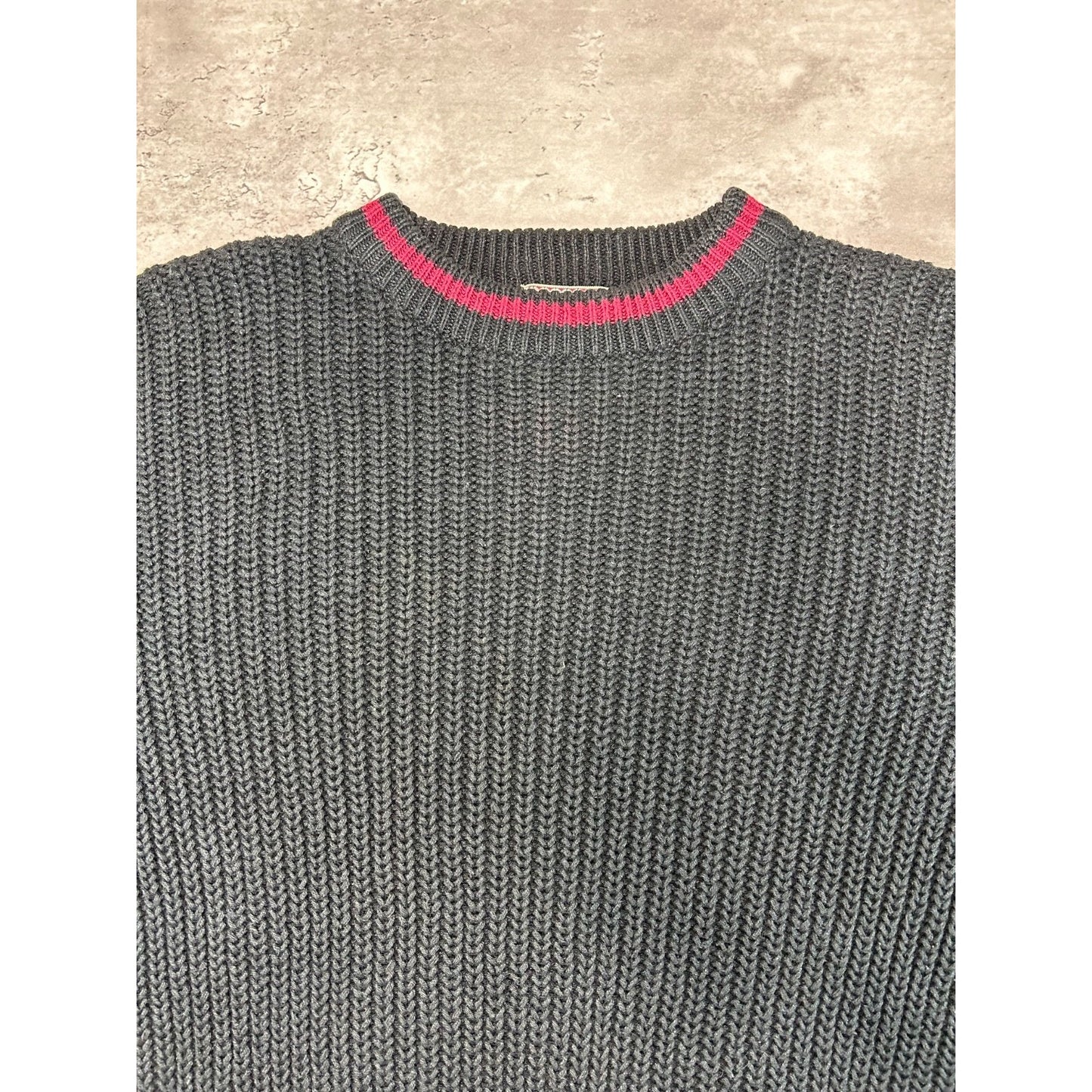 Vintage 90s Striped Sleeve Pullover Ribbed Knit Sweater Size Medium