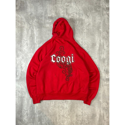 Vintage Y2K Coogi Embroidered Spellout Full Zip Hooded Sweatshirt Size 2XL