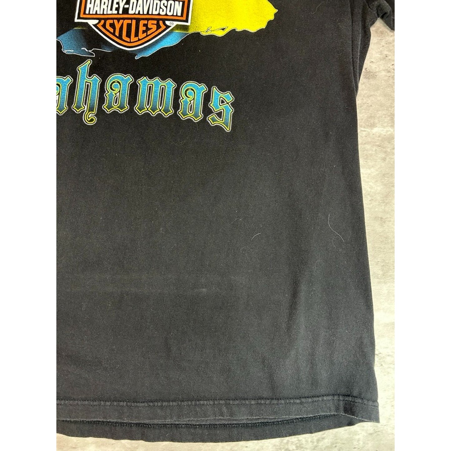 Vintage Harley Davidson Bahamas Spellout Logo Graphic T-shirt Size XL Black