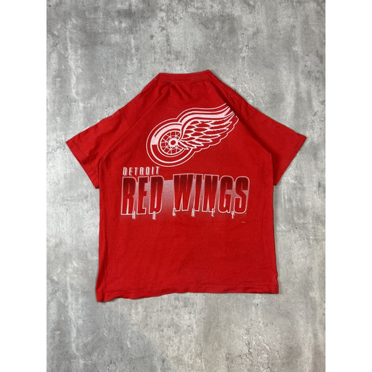 Vintage 90s Detroit Red Wings NHL Spellout Graphic Hockey T-Shirt Size Large