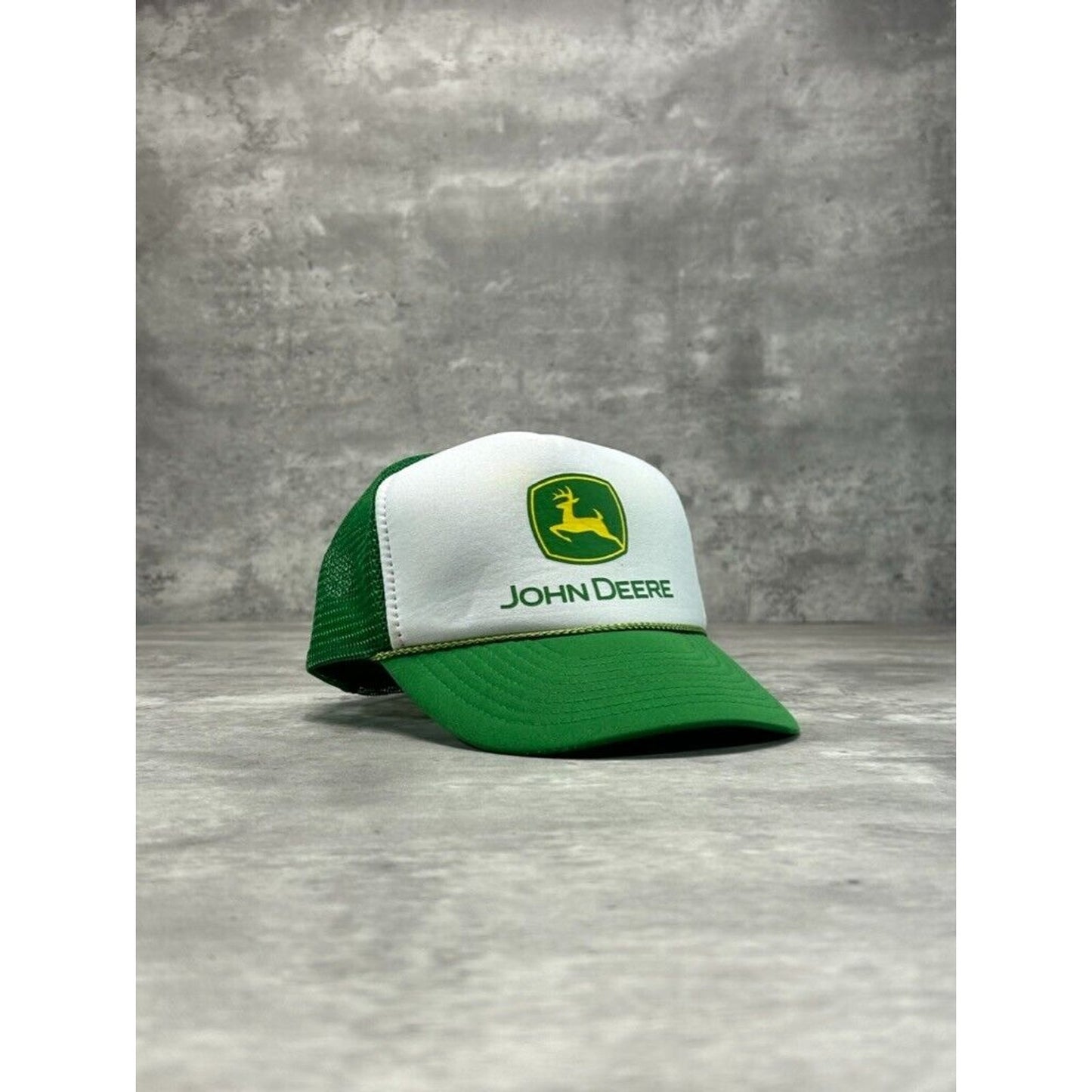 Vintage 90s John Deere Graphic Logo Trucker Snapback Hat OSFA Green