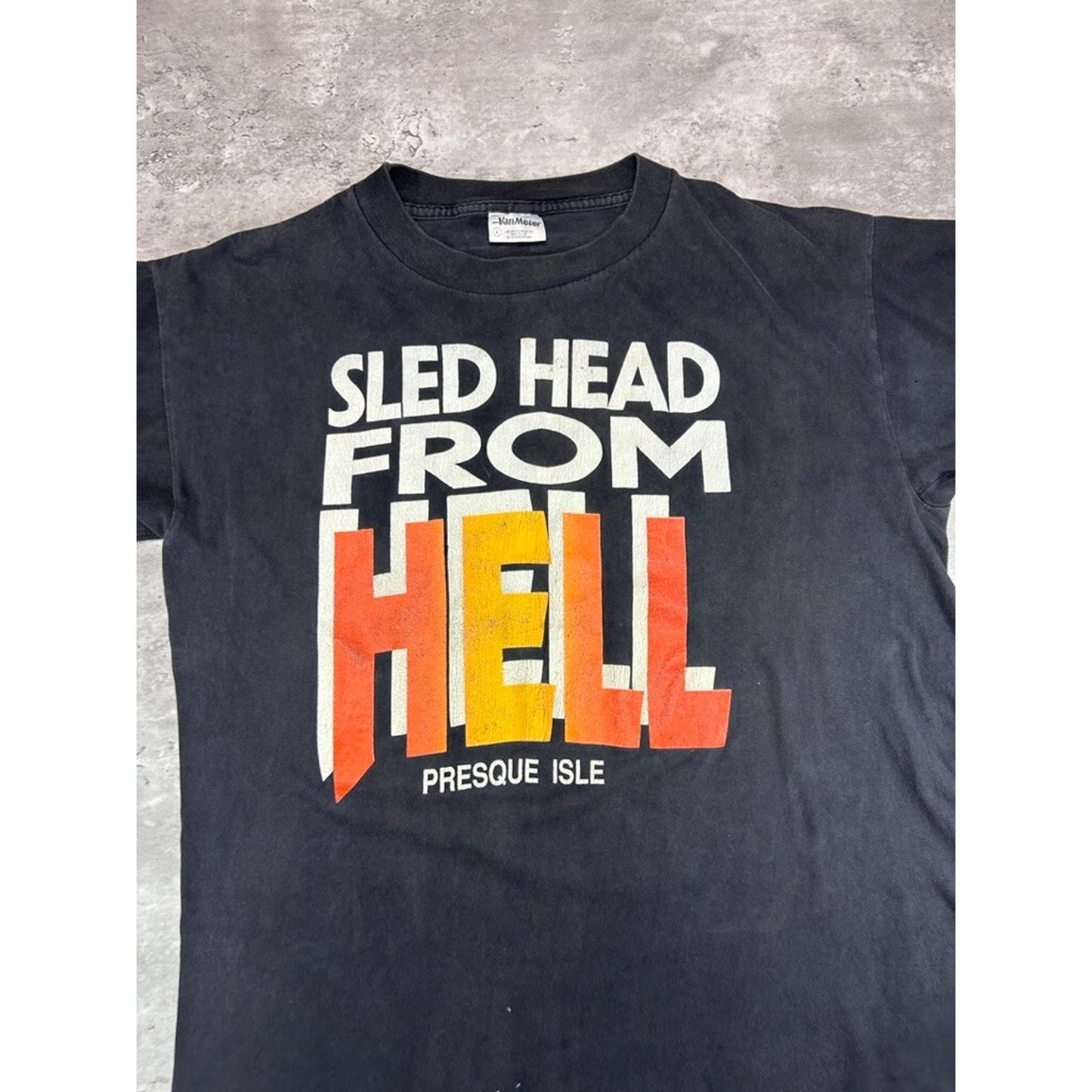Vintage 80s/90s Sled Head From Hell Destination Graphic T-Shirt Size Large Black