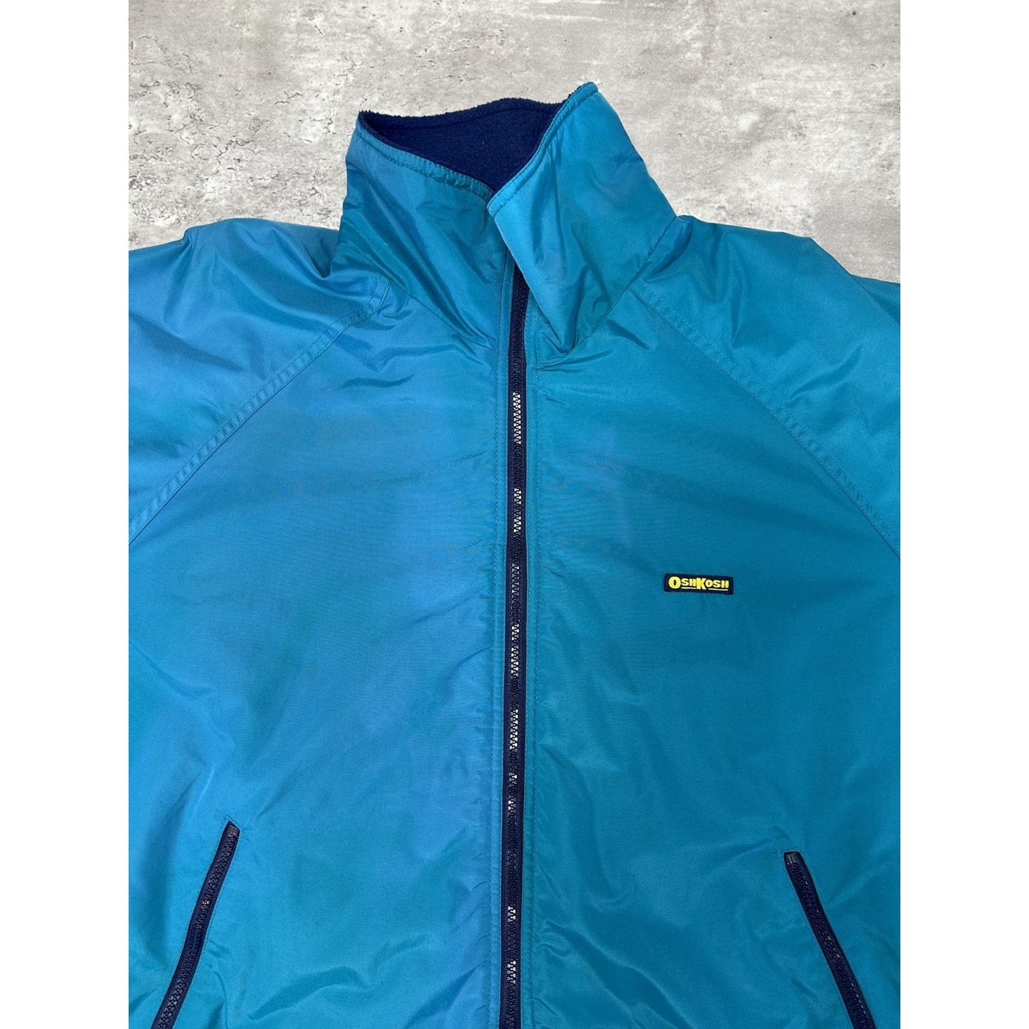Vintage 90s Osh Kosh Fleece Lined Full Zip Nylon Bomber Jacket Size XL Blue