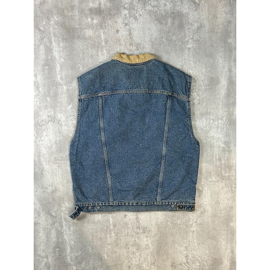 Vintage Levis Red Tab Plaid Lined Medium Wash Denim Vest Size Large