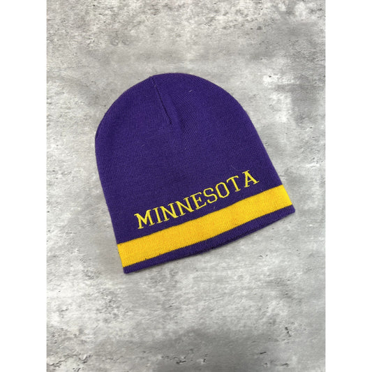 Vintage 90s Minnesota Vikings NFL Embroidered Spellout Beanie Hat OSFA Purple