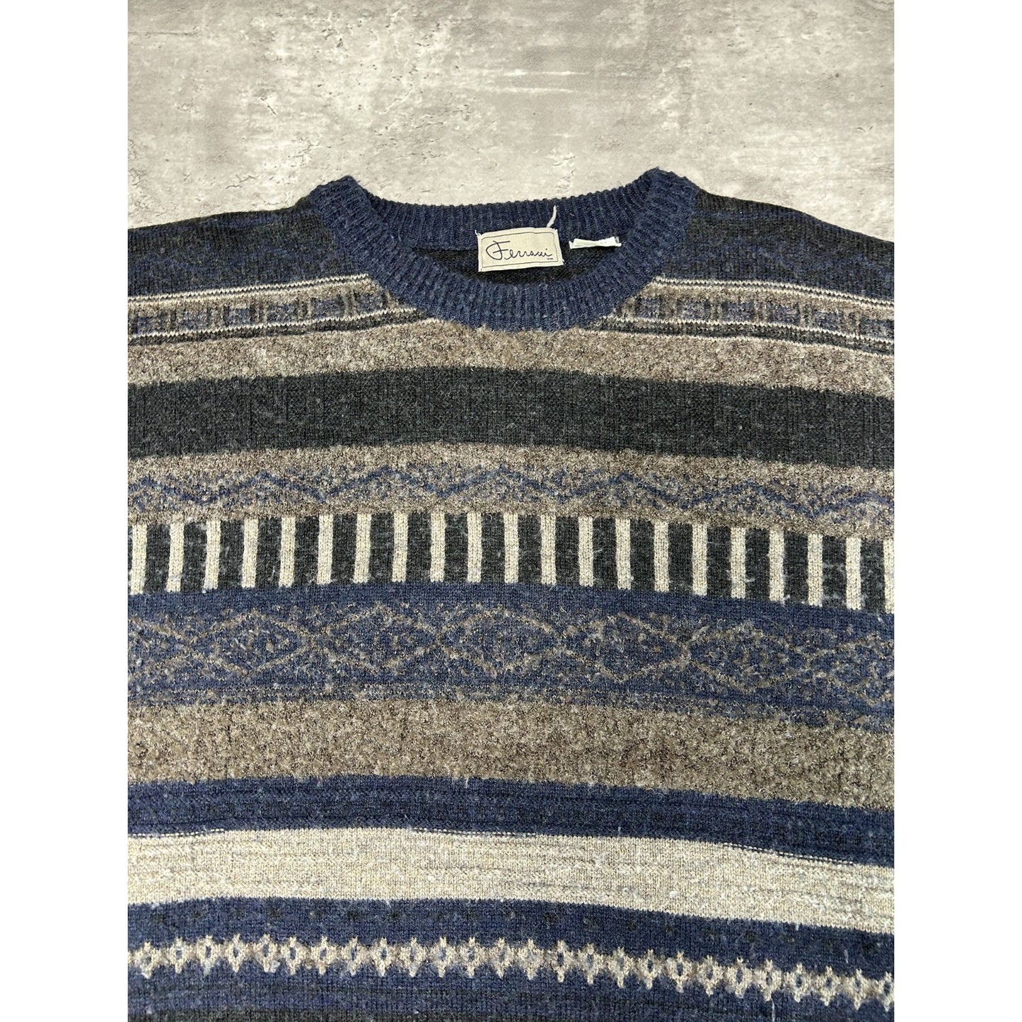 Vintage 90s Abstract Striped Pullover Ribbed Knit Sweater Size 2XL