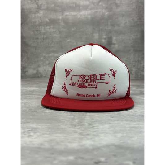 Vintage 80s Noble Trailer Sales Graphic Logo Trucker Snapback Hat OSFA
