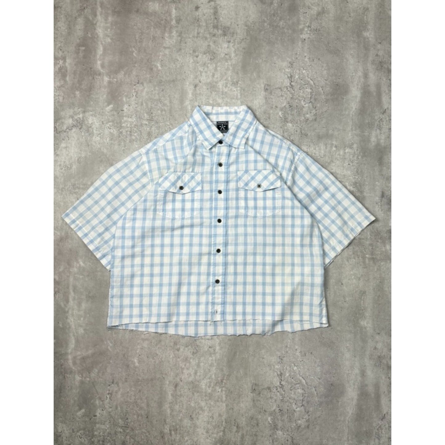 Vintage Y2K Avirex Plaid Short Sleeve Reworked Cropped Button Up Shirt Sz Large