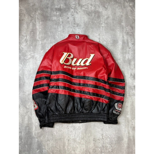 Vintage 90s Jeff Hamilton Budweiser King Of Beers Nascar Leather Race Jacket XL
