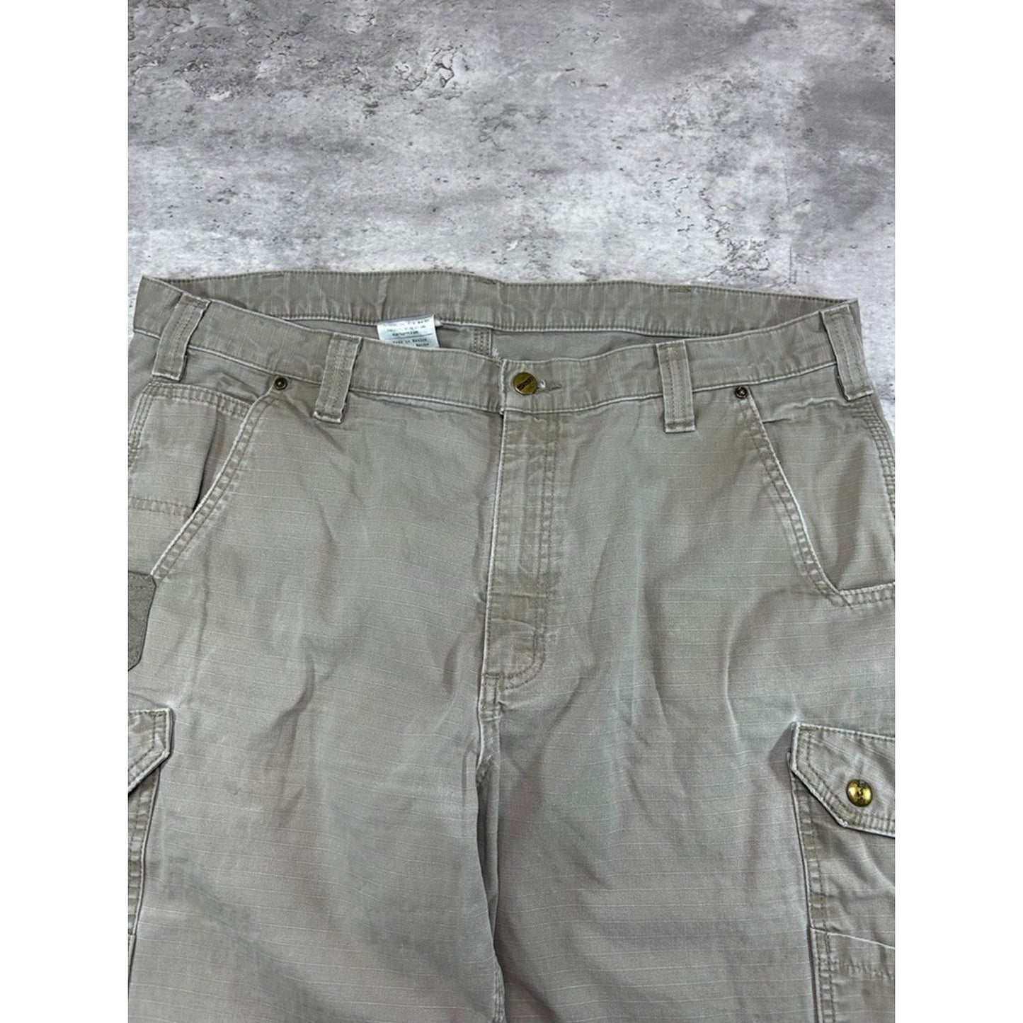 Vintage Carhartt Canvas Ripstop Workwear Cargo Shorts Size 40 Beige