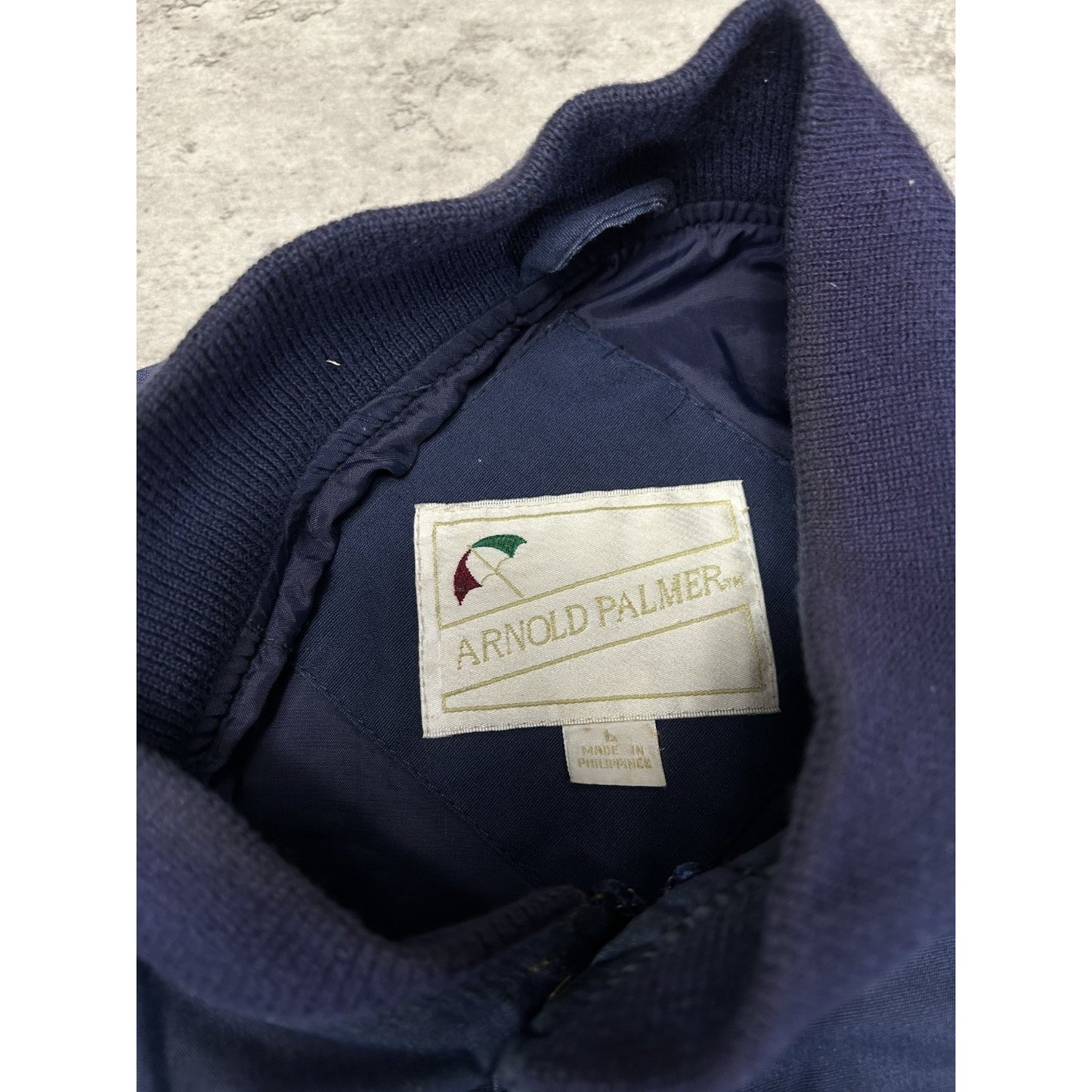 Vintage 90s Arnold Palmer Lightweight Full Zip Bomber Jacket Sz Large Navy Blue