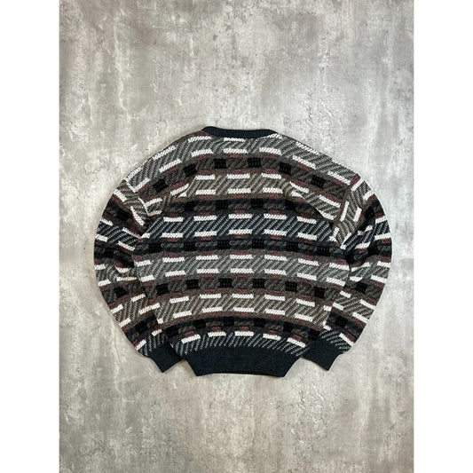 Vintage Jantzen Abstract Striped Pullover Ribbed Knit Sweater Size XL