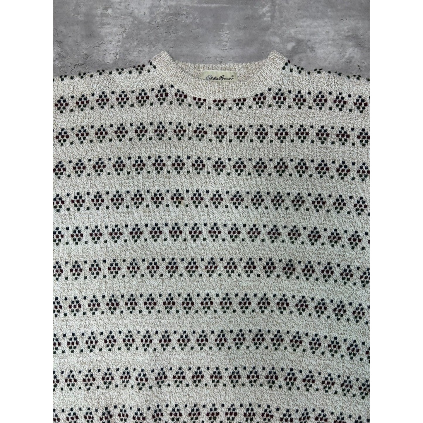 Vintage Eddie Bauer Diamond Striped Print Pullover Knit Sweater Size XL