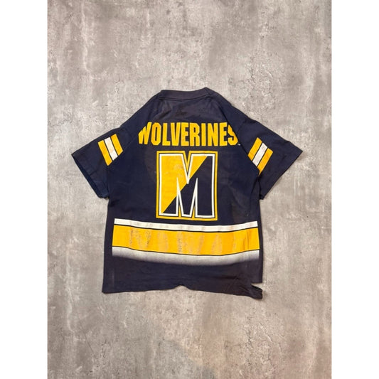 Vintage 90s Michigan Wolverines NCAA Jersey Style All Over Print T-Shirt Medium