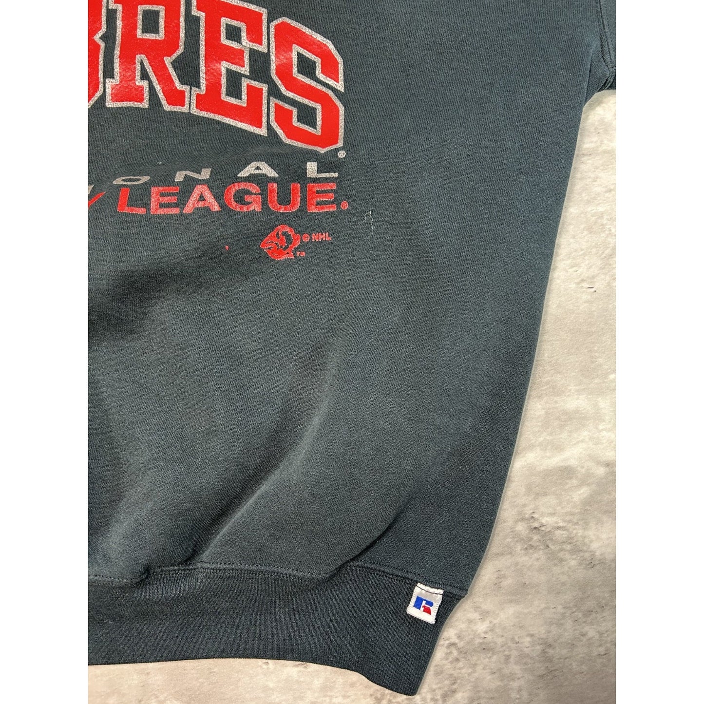 Vintage 90s Buffalo Sabres NHL Graphic Spellout Hockey Sweatshirt Size 2XL