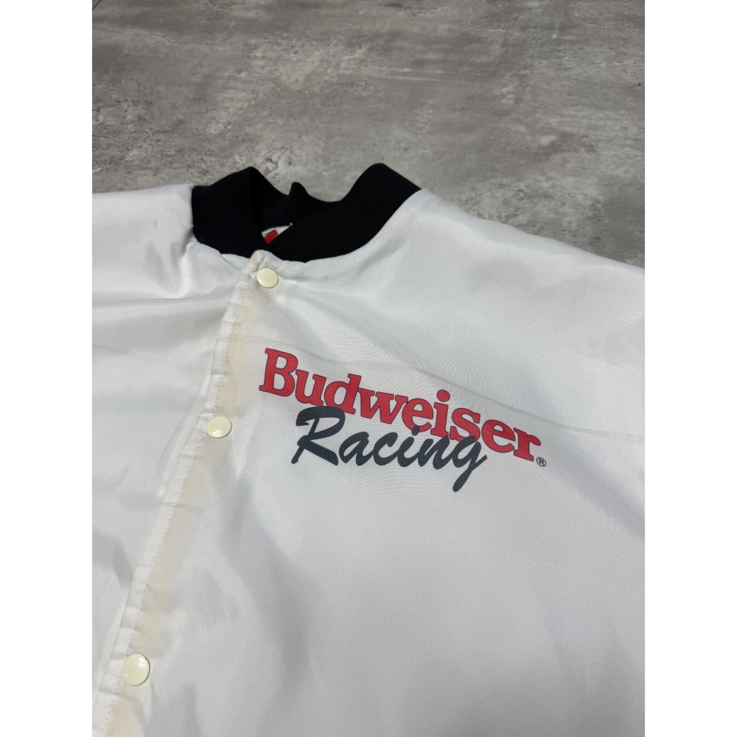 Vintage 90s Budweiser Racing Nascar Chalk Line Bomber Jacket Size 2XL