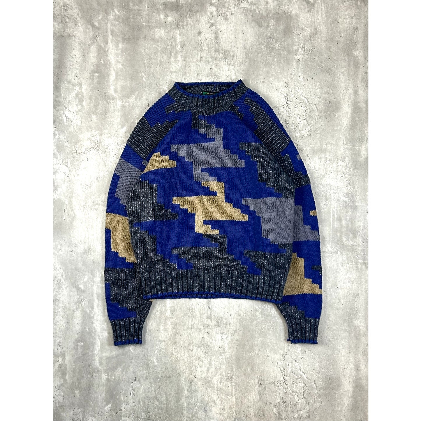 Vintage 90s Colours Geometric Print Pull Over Ribbed Knit Sweater Size Medium