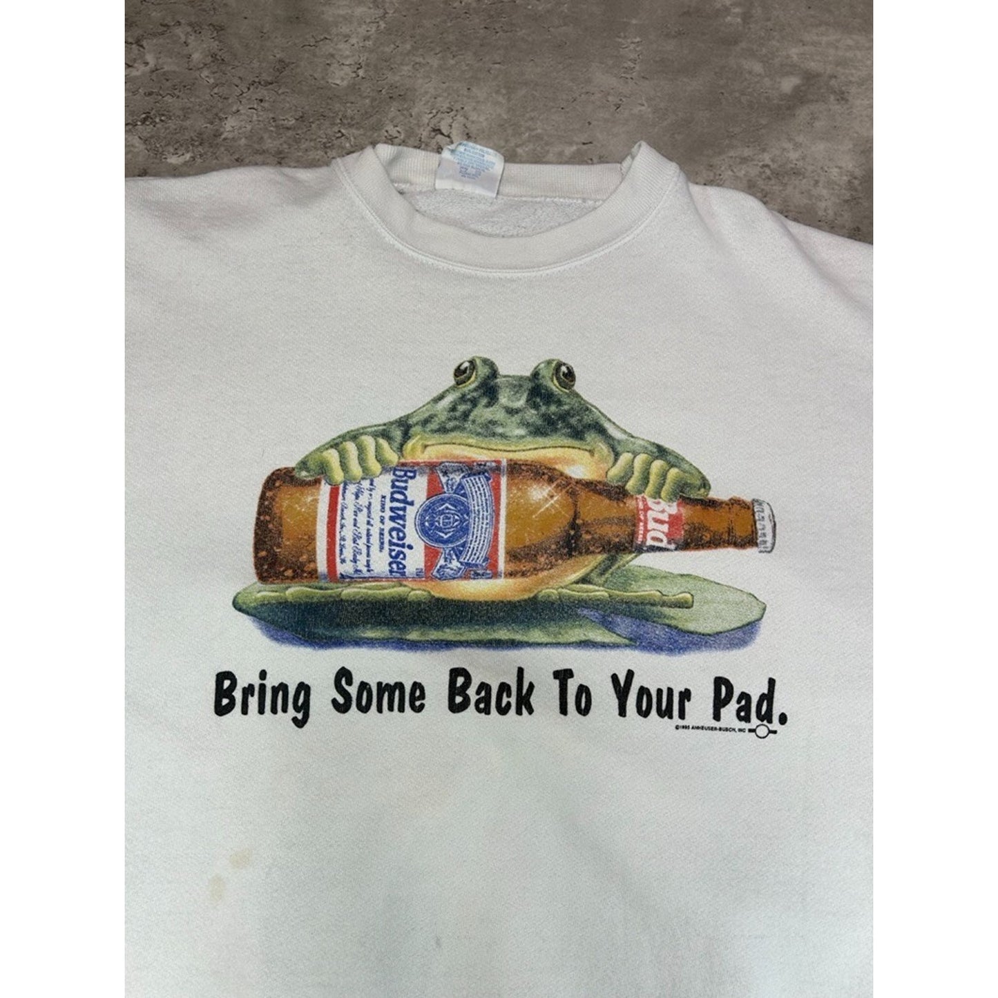 Vintage 90s Budweiser Bring Some Back To Your Pad Frog Sweatshirt Size XL
