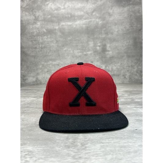Vintage 90s Malcolm X Embroidered X Two Tone Snapback Hat OSFA Red/Black