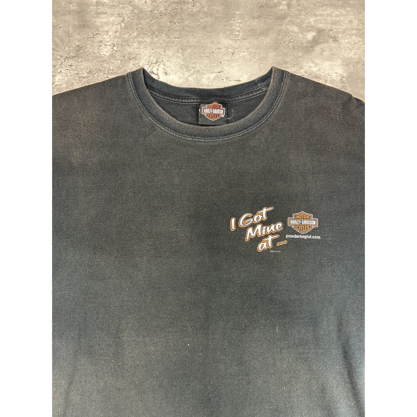 Harley Davidson I Got Mine At Powder Keg Spellout Graphic T-Shirt Size Large