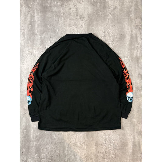 Vintage 2000s Flaming Skull Graphic Long Sleeve T-Shirt Size 2XL Black