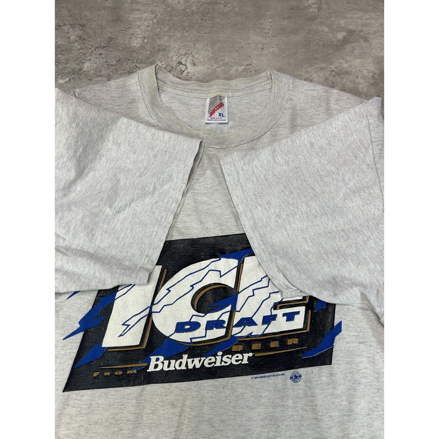 Vintage 1995 Budweiser Ice Draft Graphic Spellout Beer Promo T-Shirt Size XL