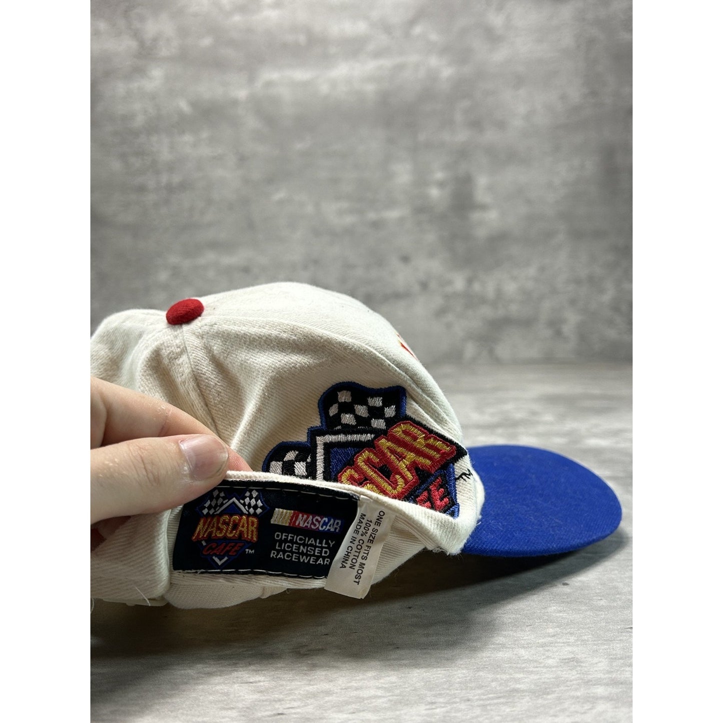 Vintage 90s Nascar Cafe Embroidered Spellout Snapback Hat OSFA White
