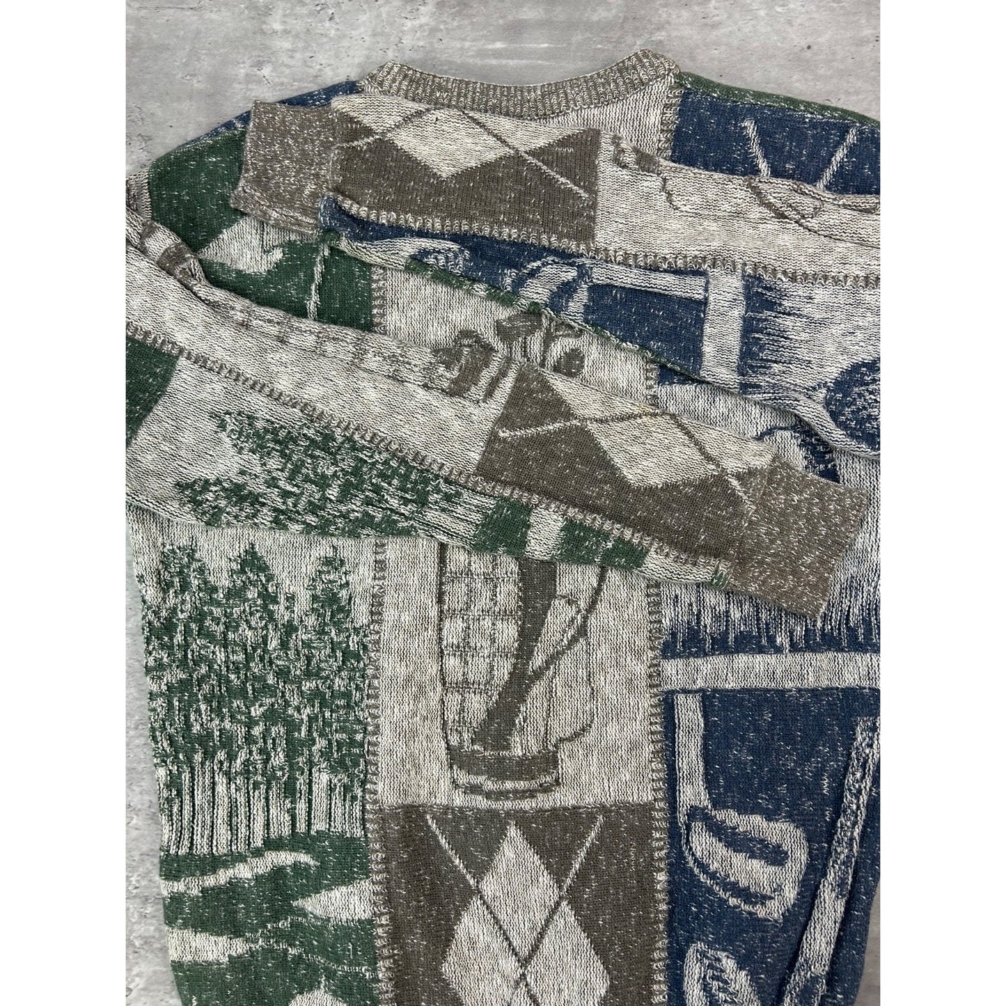 Vintage 90s Shenandoah Golf All Over Print Graphic Knit Sweater Size Medium