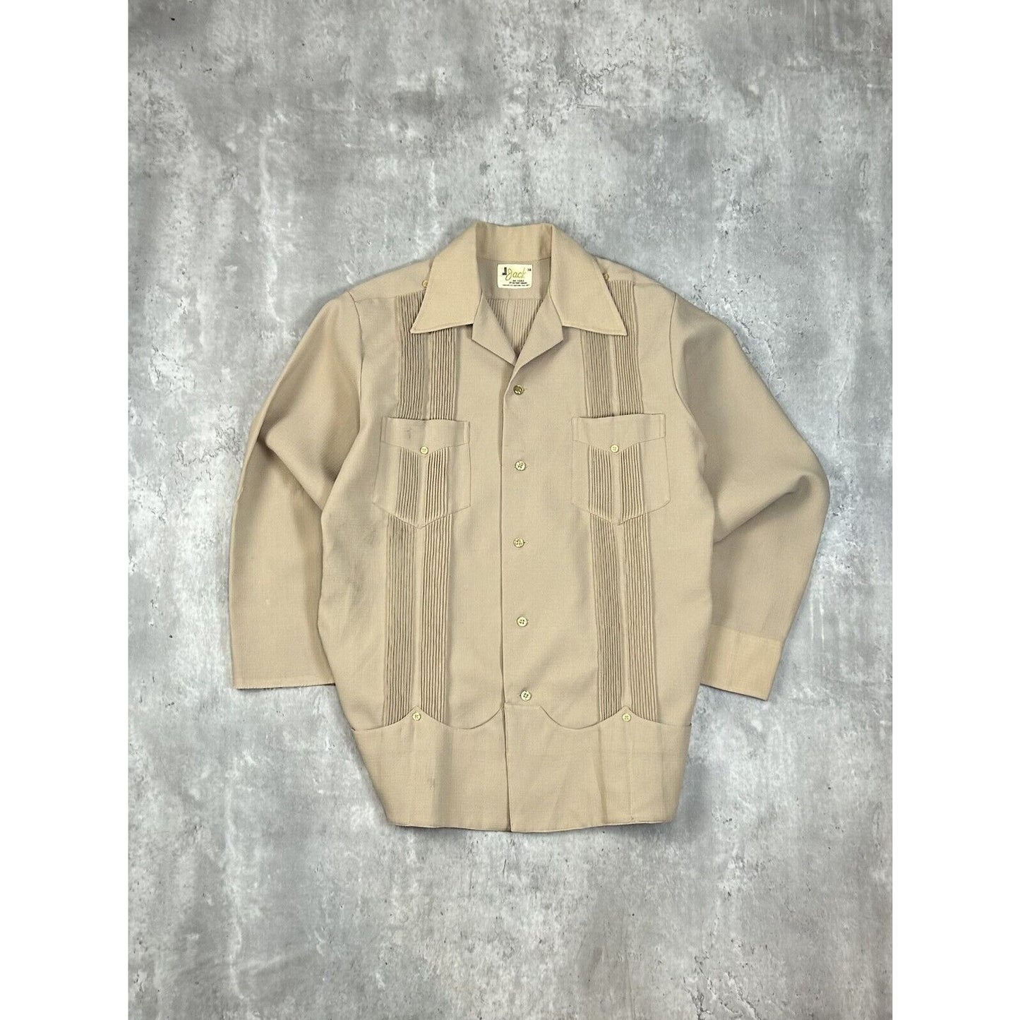 Vintage 1970s Cal Jac Double Pocket Striped Button Up Shirt Size Medium Beige