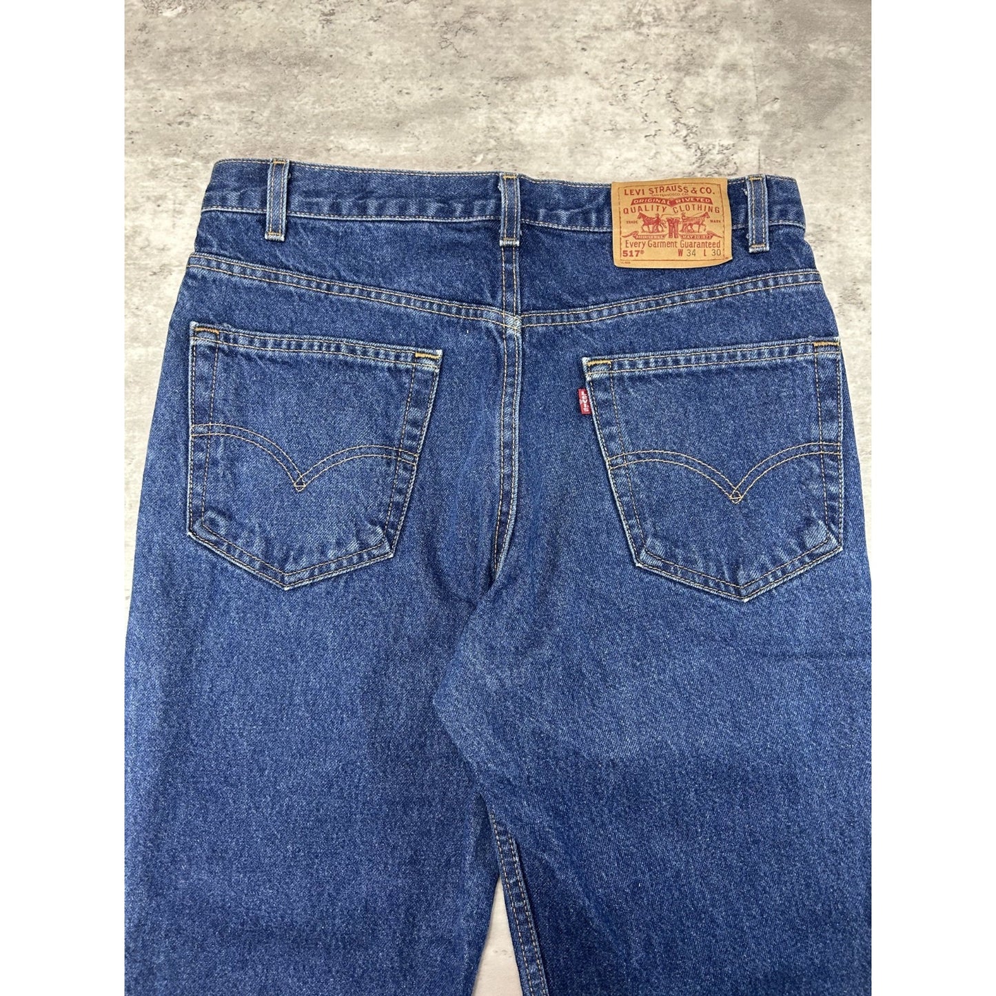Vintage 90s Levis 517 Boot Cut Dark Wash Denim Pants Size 33 Blue