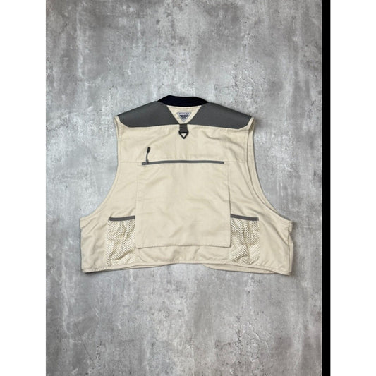 Columbia PFG Multi Pocket Two Tone Fishing Vest Size XL Beige