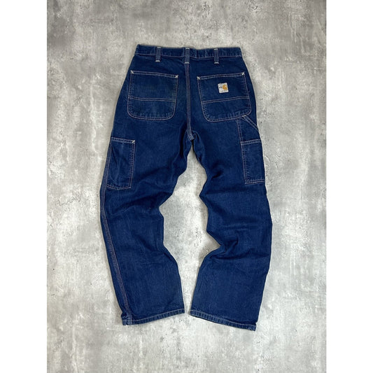 Vintage Carhartt FR Dark Wash Denim Multi Pocket Workwear Pants Size 31 Blue
