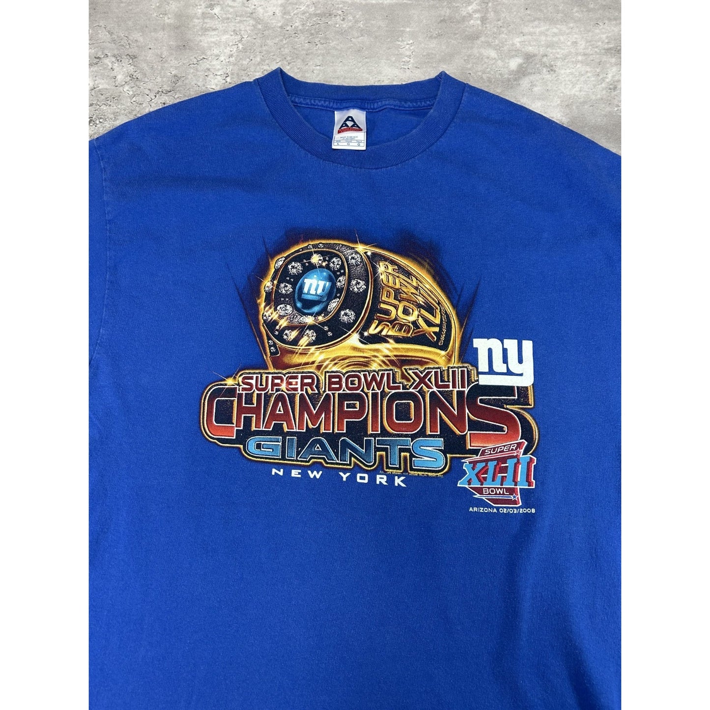 New York Giants NFL Super Bowl XLII Champs Ring Graphic T-Shirt Size Large