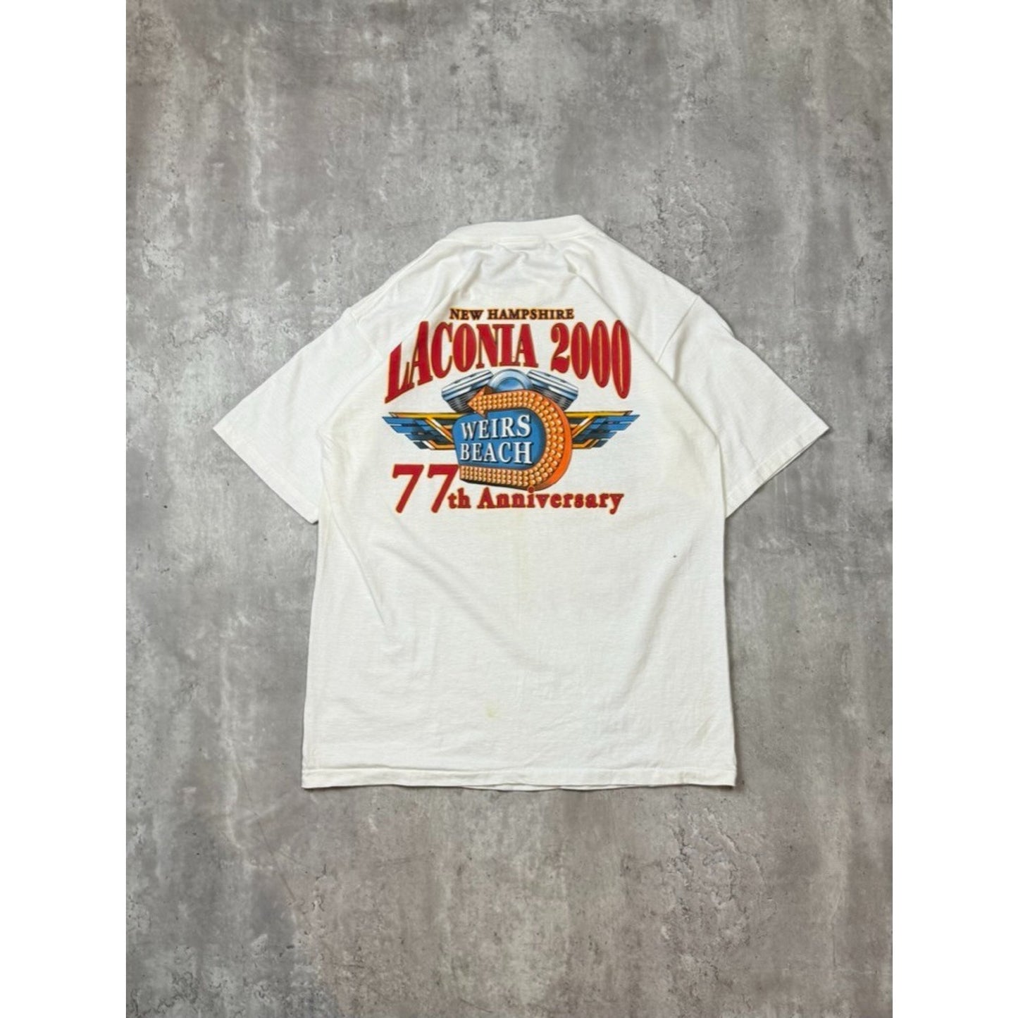 Vintage 2000 Laconia Motorcycle Event 77th Anniversary Graphic T-Shirt Sz Large
