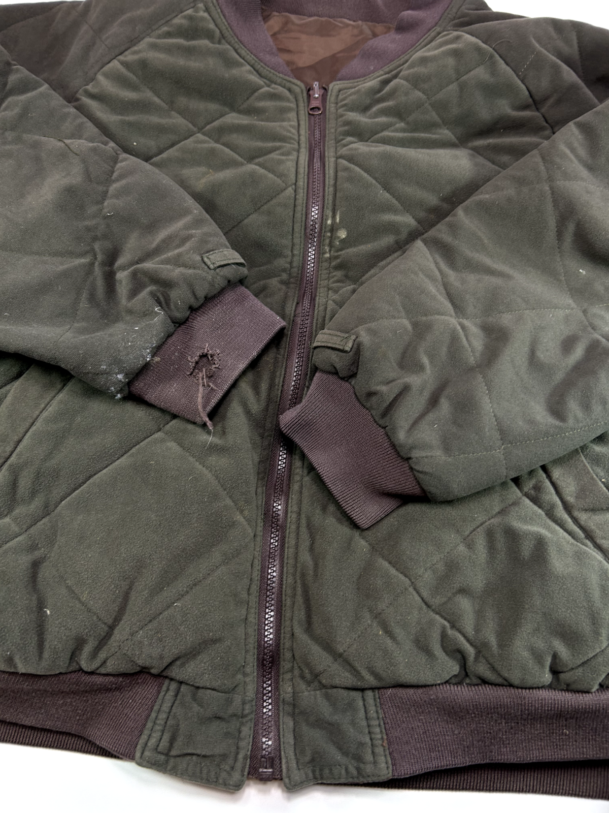 Vintage Cabelas Reversible Quilted Nylon Bomber Hunting Jacket Size XL Brown