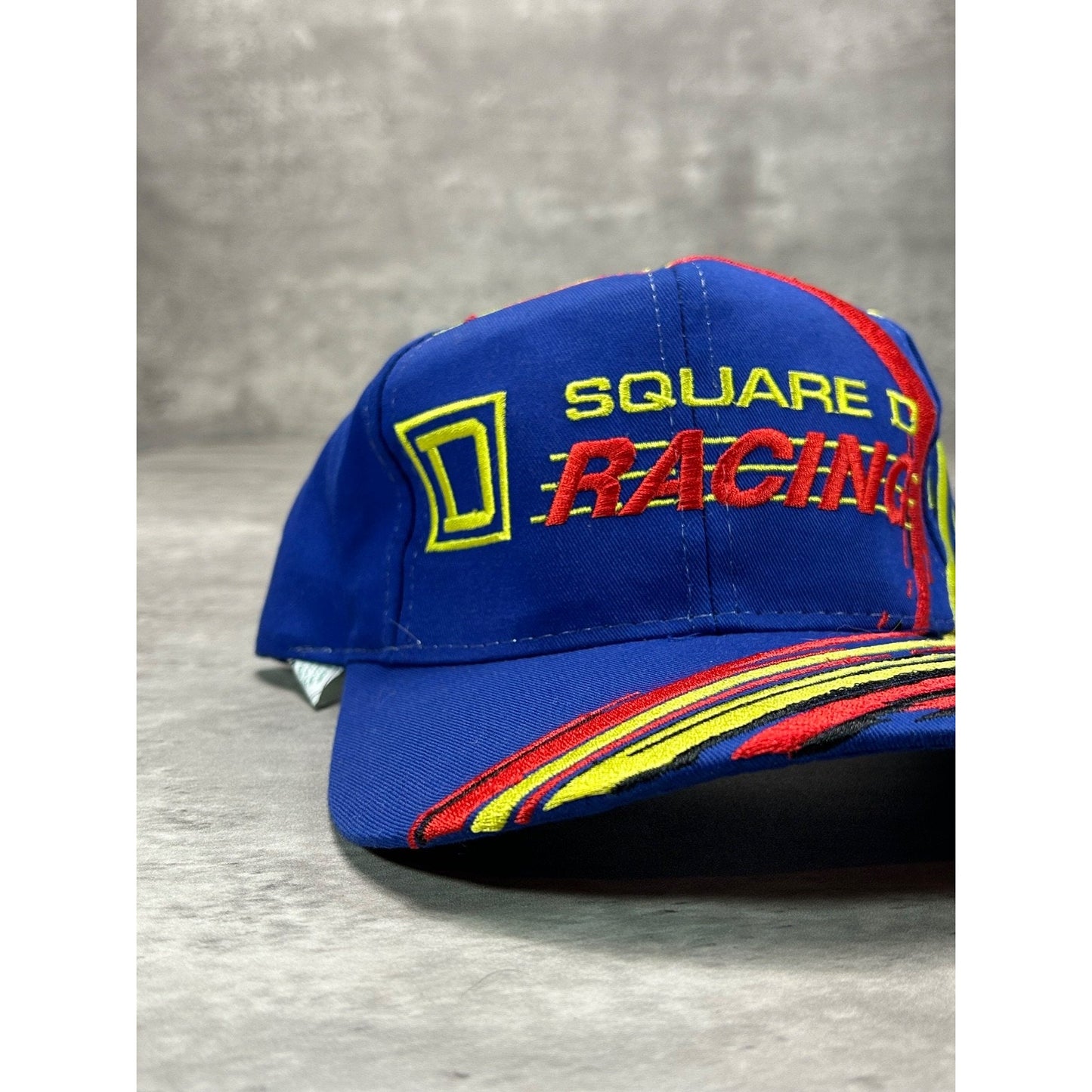 Vintage Square D Racing Embroidered Spellout Logo Snapback Hat OSFA