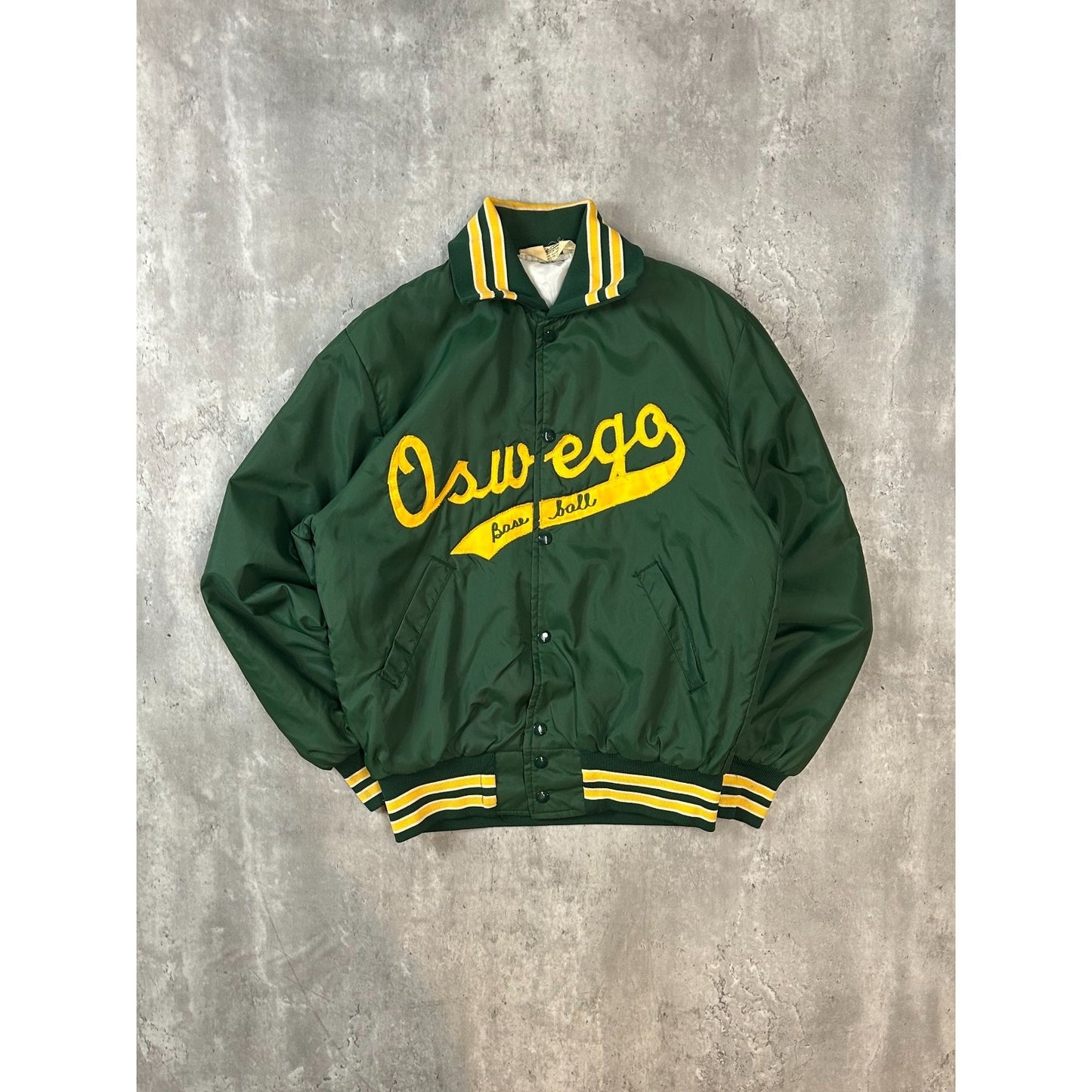 Vintage 80s Oswego Baseball Embroidered Nylon Bomber Jacket Size Medium