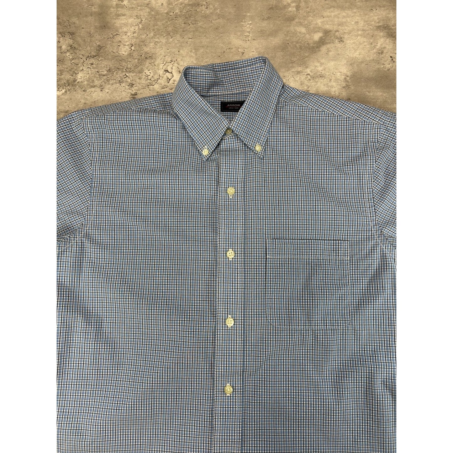Vintage Arrow Plaid Print Short Sleeve Reworked Cropped Button Up Shirt Sz Large