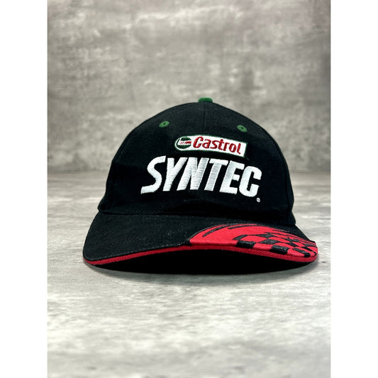 Vintage Castrol Syntec Racing Embroidered Spellout Strapback Hat OSFA Black