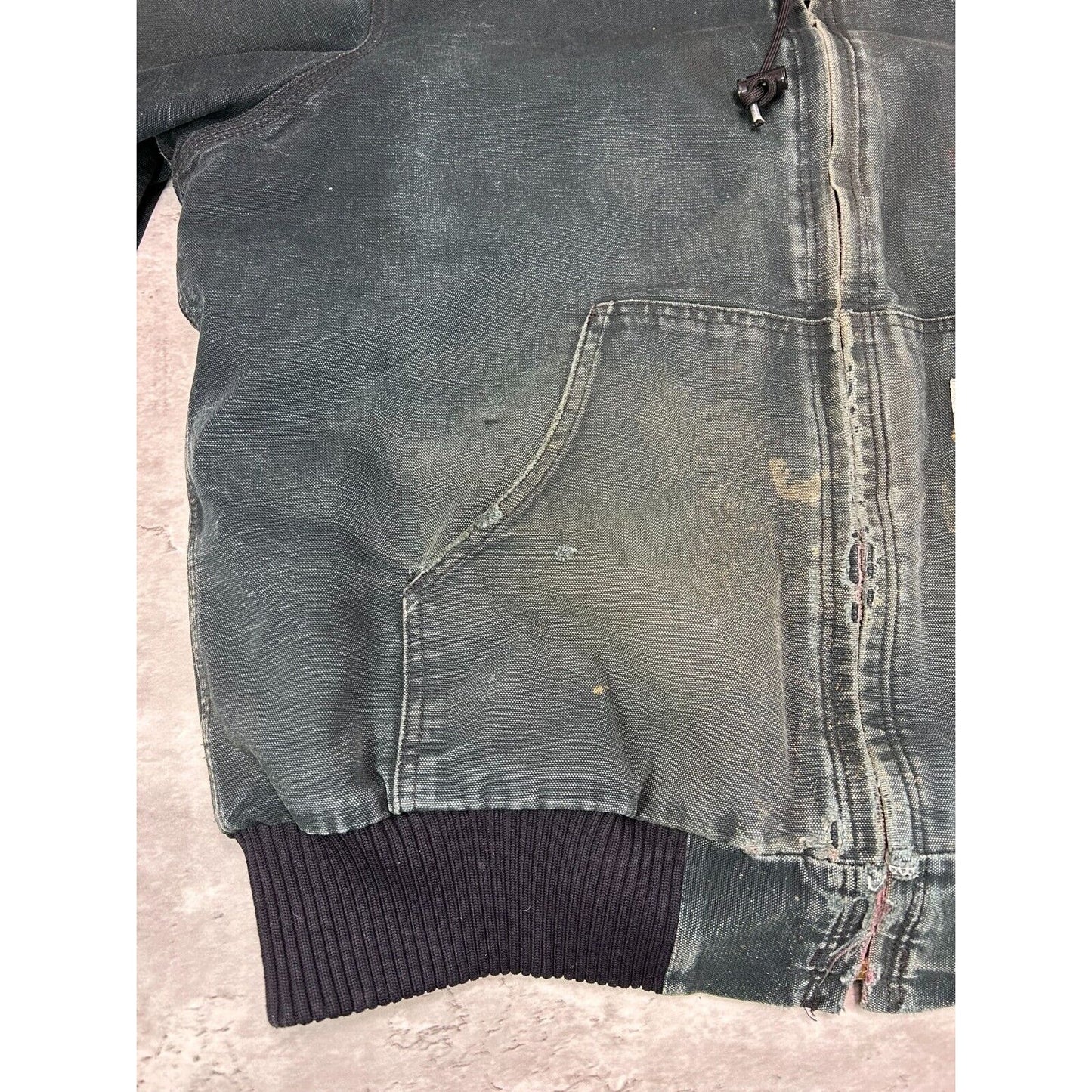 Vintage Carhartt Quilted Lined Canvas Workwear Hooded Bomber Jacket Size Large