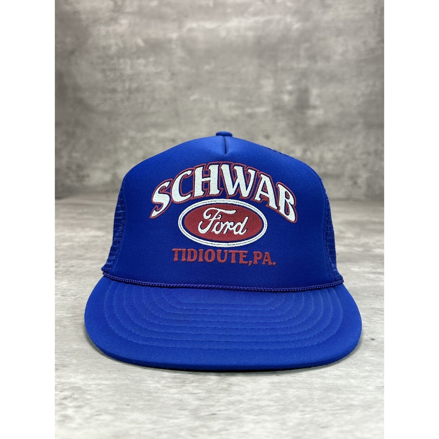Vintage 1980s Schwab Ford Graphic Spellout Logo Trucker Snapback Hat OSFA